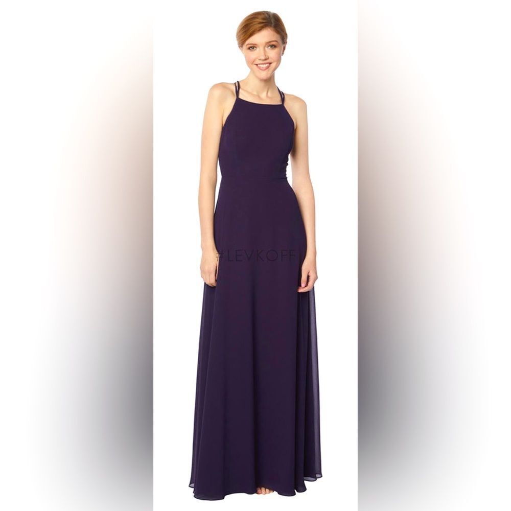 # Levkoff Chiffon double Spaghetti Strap Gown with Lattice Back Size 18 Purple